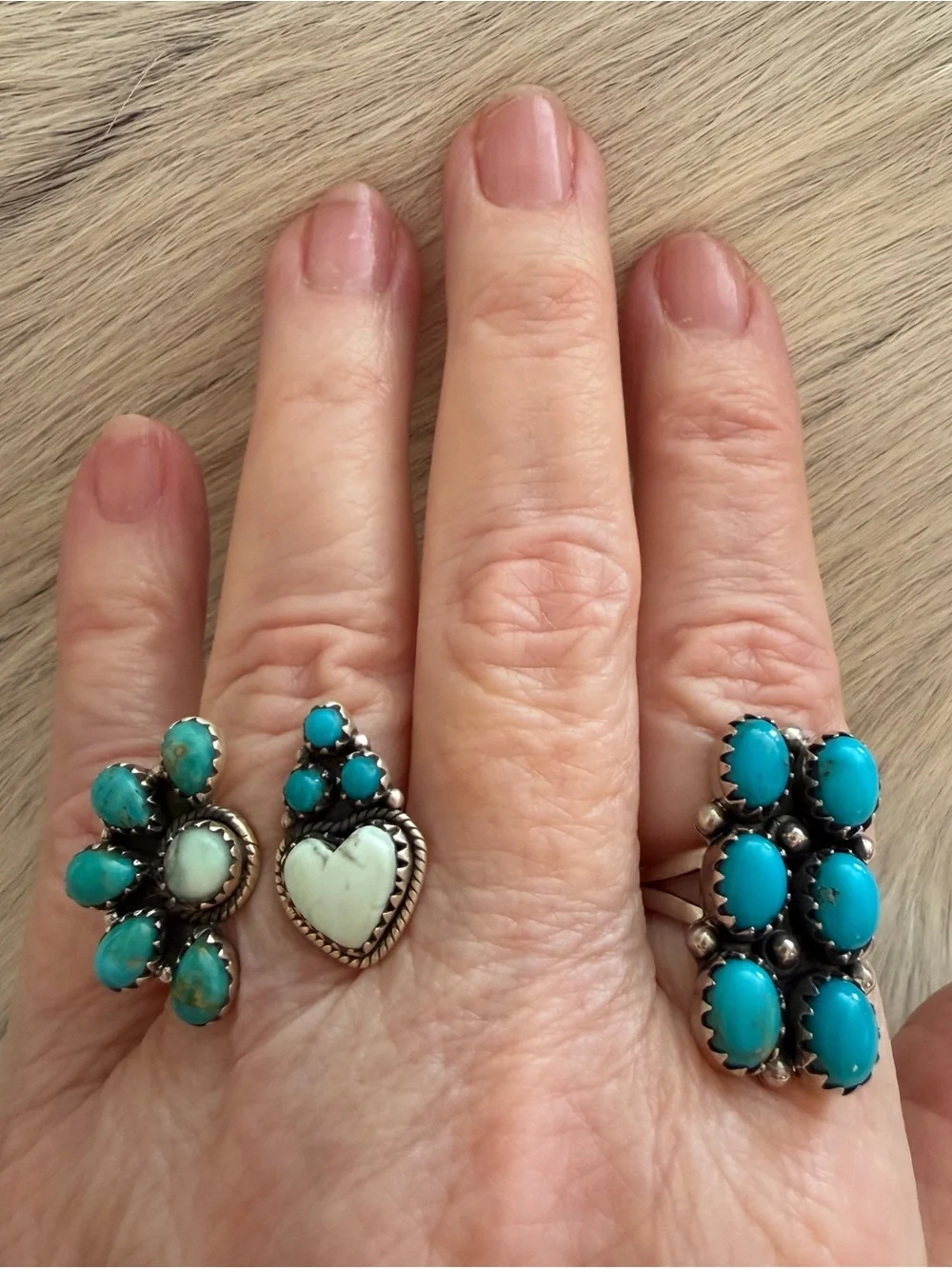 ❤️ Kingman Turquoise 6 Stone Bar Rectangle Size 8.5 Ring Sterling 8.2 Grams